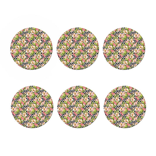Pastel Alstroemeria Zigzag Pattern Print Coaster Set