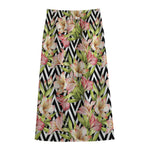 Pastel Alstroemeria Zigzag Pattern Print Cotton Front Slit Maxi Skirt