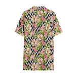 Pastel Alstroemeria Zigzag Pattern Print Cotton Hawaiian Shirt