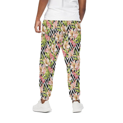 Pastel Alstroemeria Zigzag Pattern Print Cotton Pants