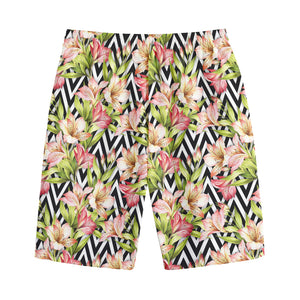 Pastel Alstroemeria Zigzag Pattern Print Cotton Shorts