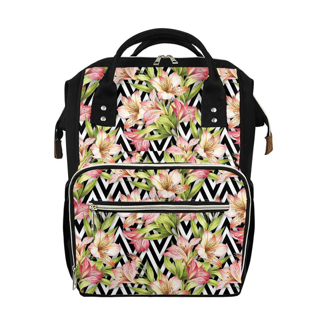 Pastel Alstroemeria Zigzag Pattern Print Diaper Bag