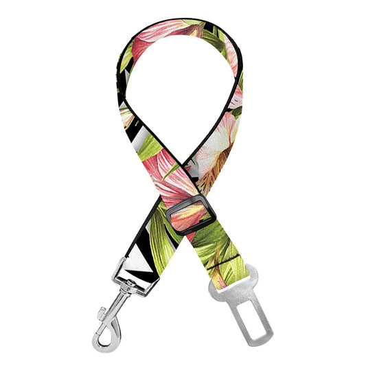 Pastel Alstroemeria Zigzag Pattern Print Dog Seat Belt