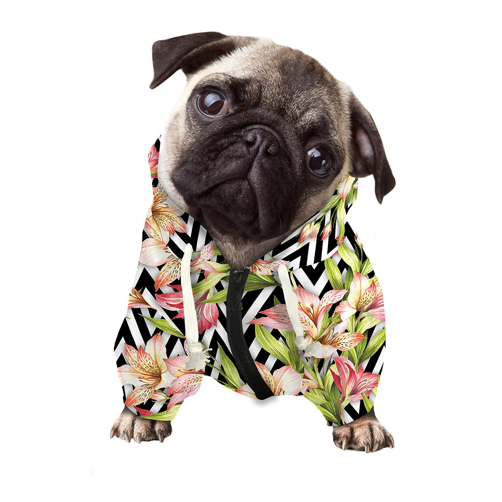 Pastel Alstroemeria Zigzag Pattern Print Dog Zip Up Hoodie