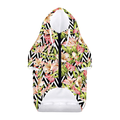 Pastel Alstroemeria Zigzag Pattern Print Dog Zip Up Hoodie