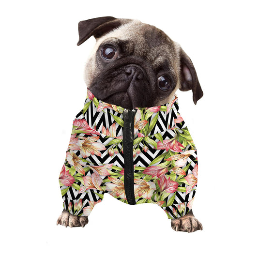 Pastel Alstroemeria Zigzag Pattern Print Dog Zip Up Jacket