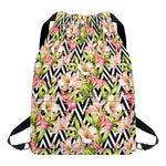 Pastel Alstroemeria Zigzag Pattern Print Drawstring Backpack