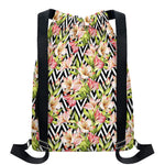 Pastel Alstroemeria Zigzag Pattern Print Drawstring Backpack