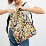 Pastel Alstroemeria Zigzag Pattern Print Drawstring Backpack