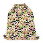 Pastel Alstroemeria Zigzag Pattern Print Drawstring Bag