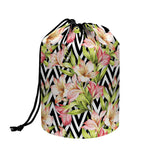 Pastel Alstroemeria Zigzag Pattern Print Drawstring Makeup Bag