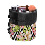 Pastel Alstroemeria Zigzag Pattern Print Drawstring Makeup Bag