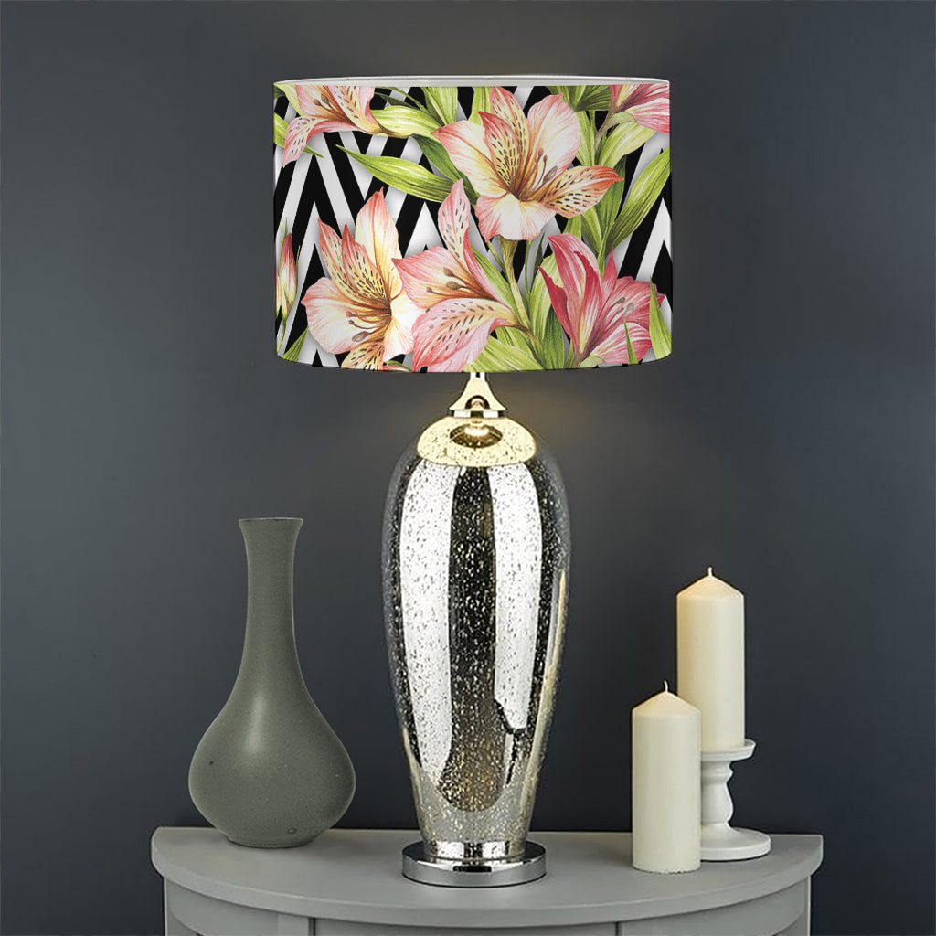Pastel Alstroemeria Zigzag Pattern Print Drum Lamp Shade