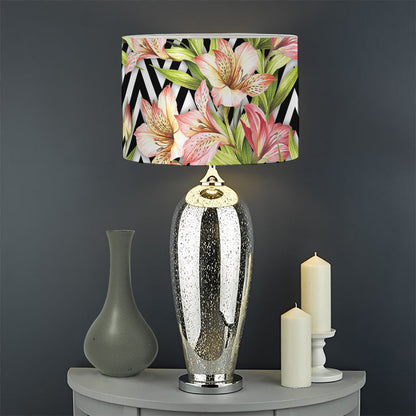 Pastel Alstroemeria Zigzag Pattern Print Drum Lamp Shade