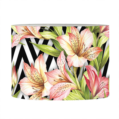 Pastel Alstroemeria Zigzag Pattern Print Drum Lamp Shade