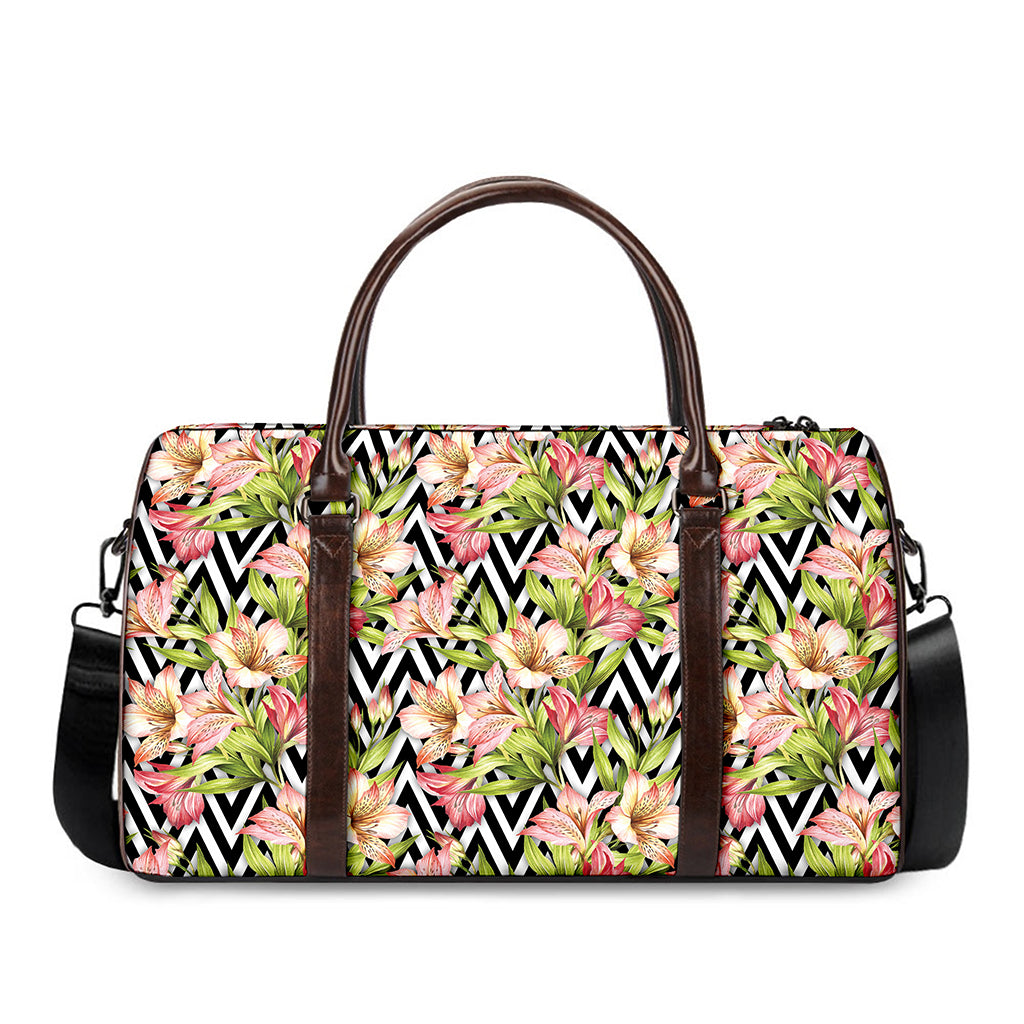 Pastel Alstroemeria Zigzag Pattern Print Duffle Bag