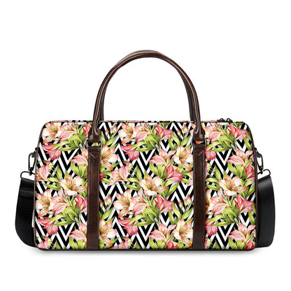 Pastel Alstroemeria Zigzag Pattern Print Duffle Bag