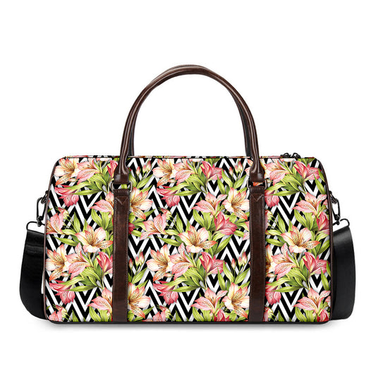 Pastel Alstroemeria Zigzag Pattern Print Duffle Bag