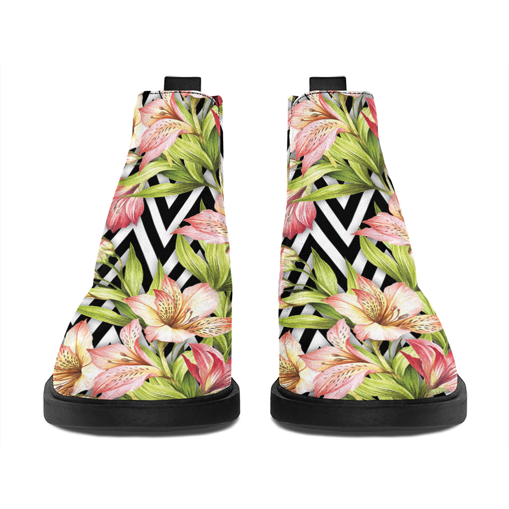 Pastel Alstroemeria Zigzag Pattern Print Flat Ankle Boots