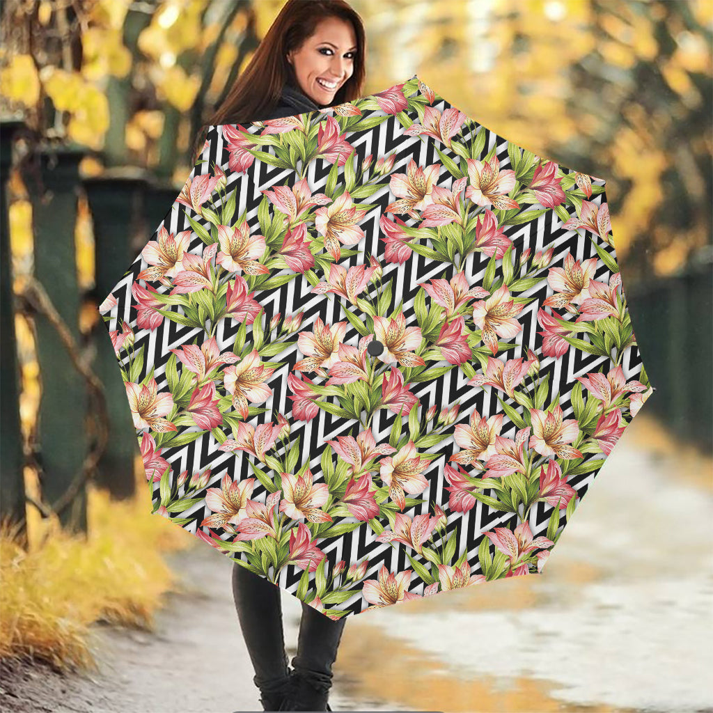 Pastel Alstroemeria Zigzag Pattern Print Foldable Umbrella