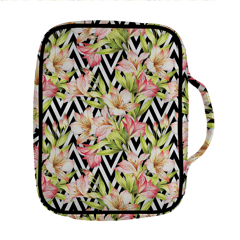 Pastel Alstroemeria Zigzag Pattern Print Front Pocket Bible Bag