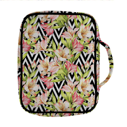 Pastel Alstroemeria Zigzag Pattern Print Front Pocket Bible Bag