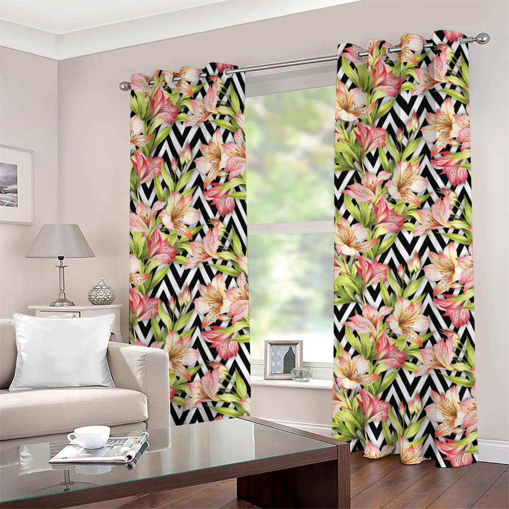 Pastel Alstroemeria Zigzag Pattern Print Grommet Curtains