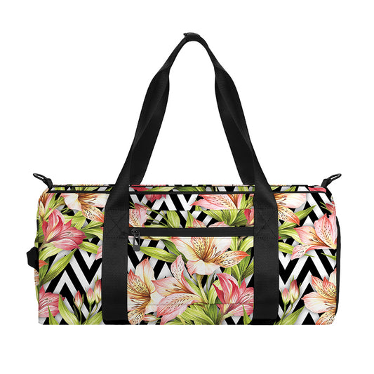 Pastel Alstroemeria Zigzag Pattern Print Gym Bag