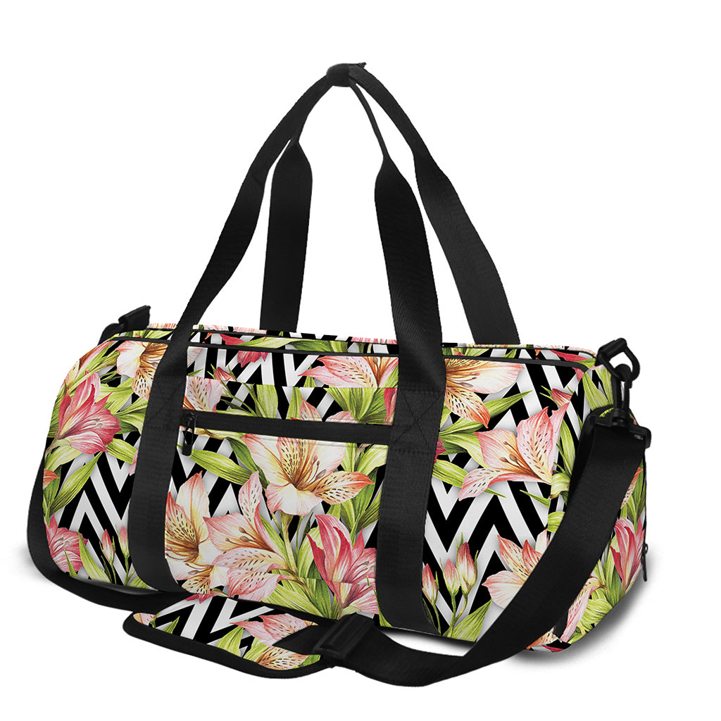 Pastel Alstroemeria Zigzag Pattern Print Gym Bag