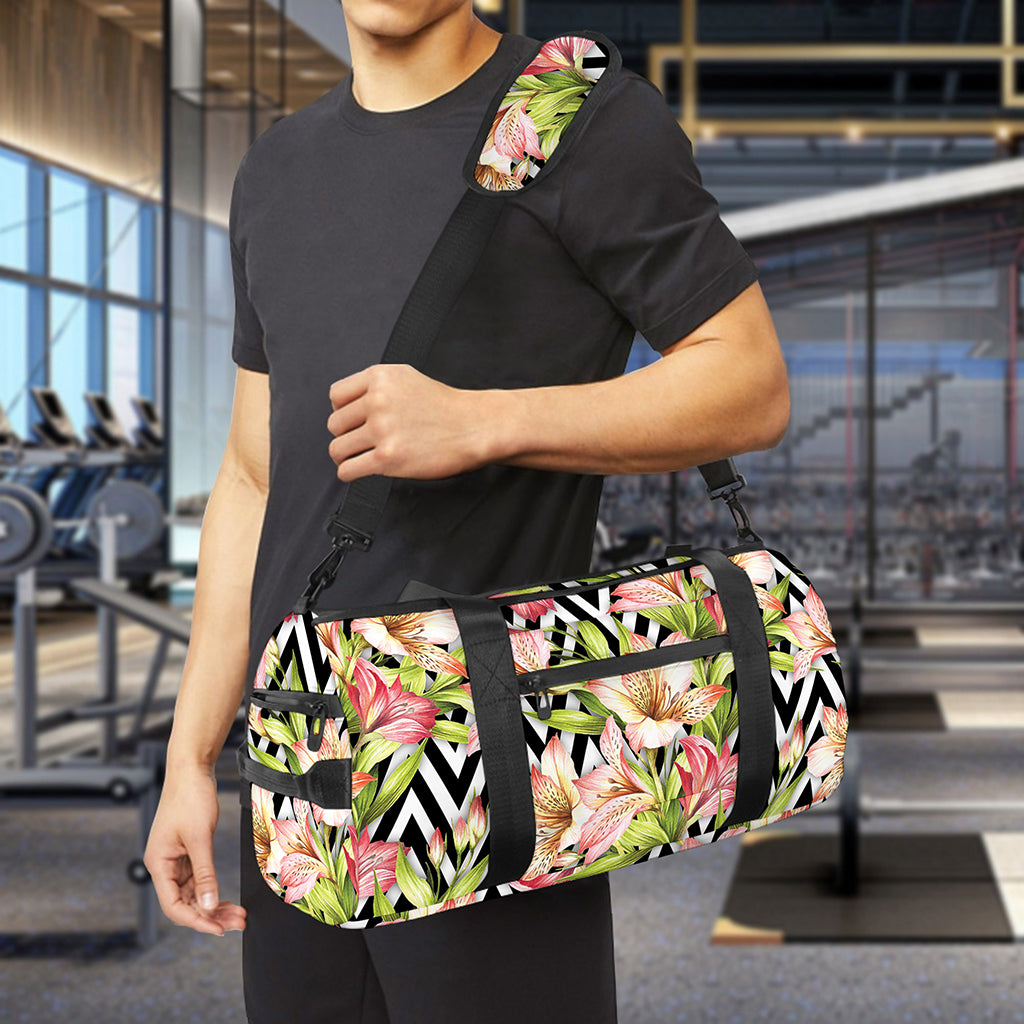 Pastel Alstroemeria Zigzag Pattern Print Gym Bag