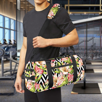 Pastel Alstroemeria Zigzag Pattern Print Gym Bag