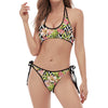 Pastel Alstroemeria Zigzag Pattern Print Halter Scoop Tie Side Bikini