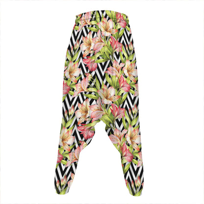 Pastel Alstroemeria Zigzag Pattern Print Hammer Pants