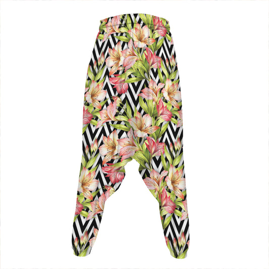 Pastel Alstroemeria Zigzag Pattern Print Hammer Pants