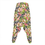 Pastel Alstroemeria Zigzag Pattern Print Hammer Pants