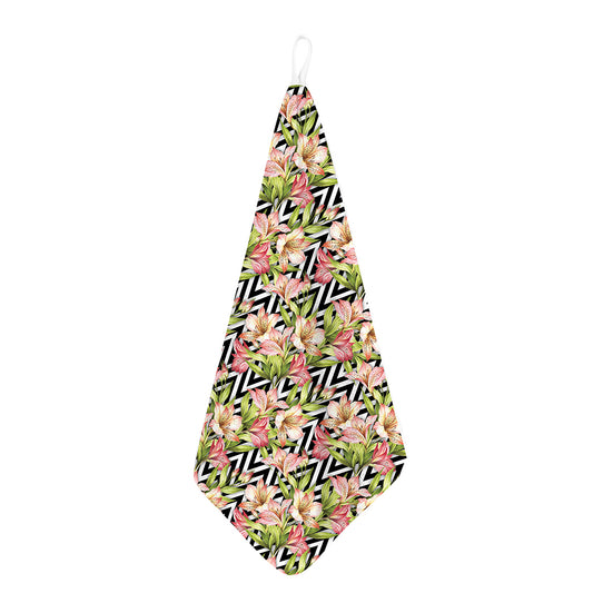 Pastel Alstroemeria Zigzag Pattern Print Hand Towel