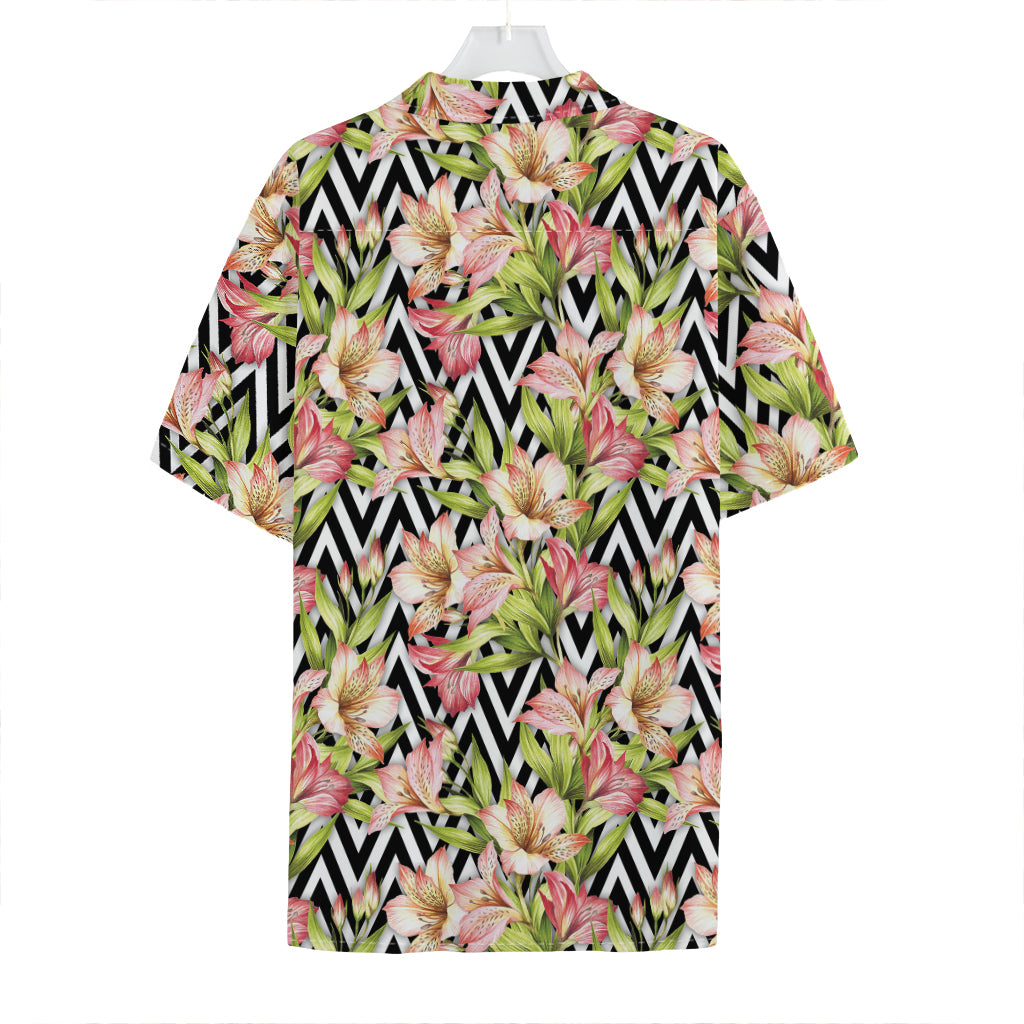 Pastel Alstroemeria Zigzag Pattern Print Hawaiian Shirt