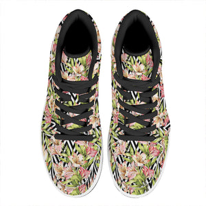 Pastel Alstroemeria Zigzag Pattern Print High Top Leather Sneakers