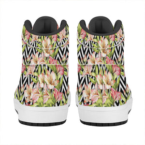 Pastel Alstroemeria Zigzag Pattern Print High Top Leather Sneakers