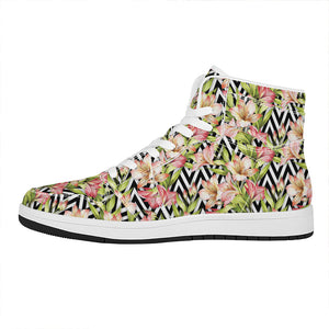 Pastel Alstroemeria Zigzag Pattern Print High Top Leather Sneakers