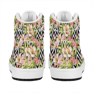 Pastel Alstroemeria Zigzag Pattern Print High Top Leather Sneakers