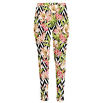 Pastel Alstroemeria Zigzag Pattern Print High-Waisted Pocket Leggings