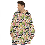 Pastel Alstroemeria Zigzag Pattern Print Hoodie Blanket