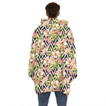 Pastel Alstroemeria Zigzag Pattern Print Hoodie Blanket