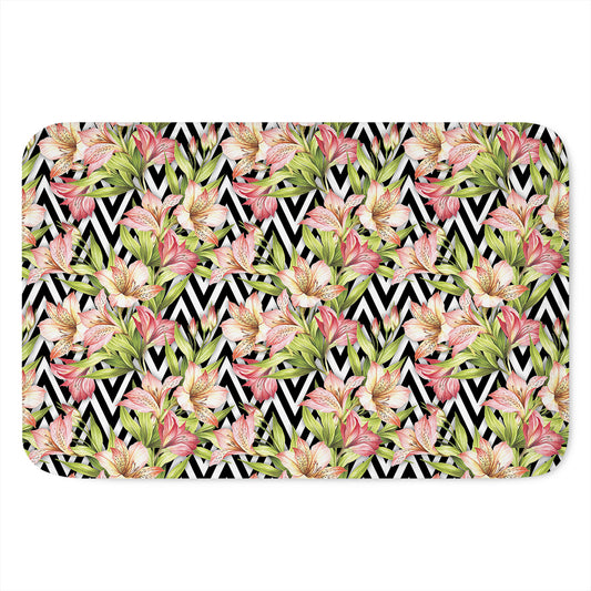 Pastel Alstroemeria Zigzag Pattern Print Indoor Door Mat