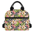 Pastel Alstroemeria Zigzag Pattern Print Insulated Lunch Bag