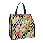 Pastel Alstroemeria Zigzag Pattern Print Insulated Lunch Tote