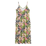 Pastel Alstroemeria Zigzag Pattern Print Jersey Midi Cami Dress