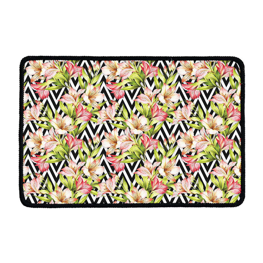 Pastel Alstroemeria Zigzag Pattern Print Kitchen Mat