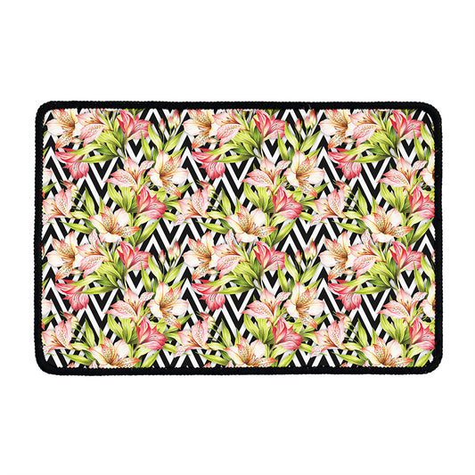 Pastel Alstroemeria Zigzag Pattern Print Kitchen Mat